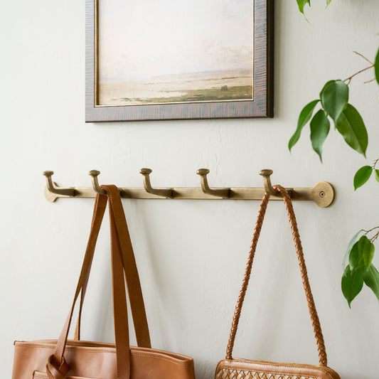 Hammered Iron Wall Hooks – Three-Hook Metal Hanging Bar