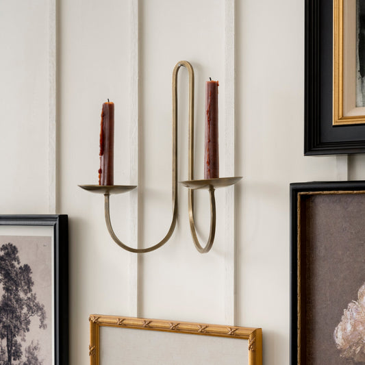 Antique-Style Brass Candle Sconce – Two-Arm Iron Wall Holder