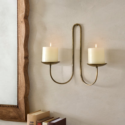 Antique-Style Brass Candle Sconce – Two-Arm Iron Wall Holder