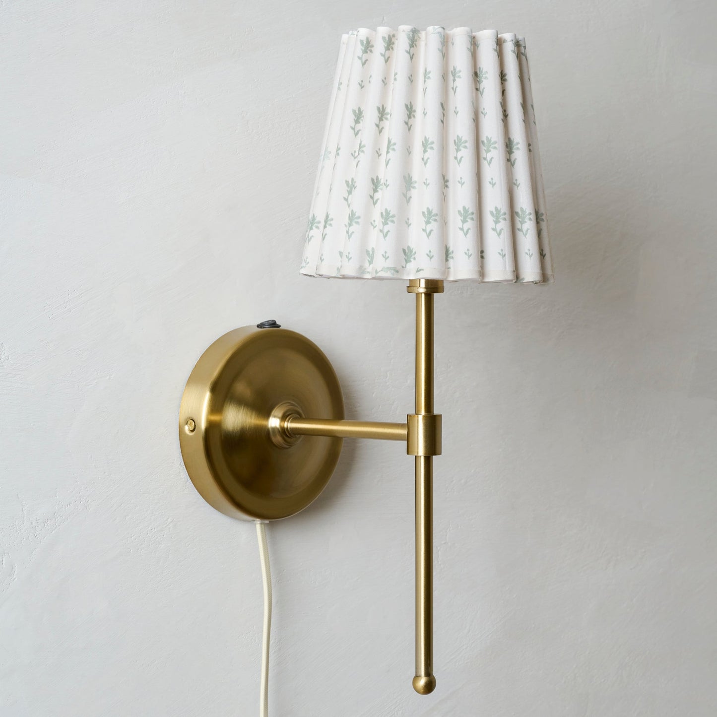 Block Print Plug-In Wall Sconce with Pleated Linen Shade