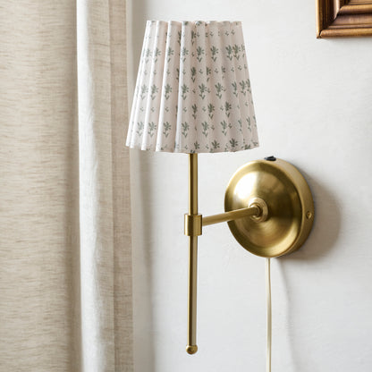 Block Print Plug-In Wall Sconce with Pleated Linen Shade